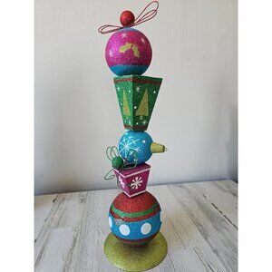 Pier 1 glitter ornament centerpiece vintage Xmas decor blue green unique retired